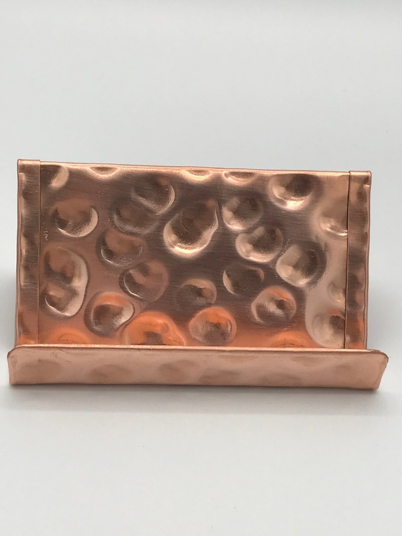 Copper Business Card Holder, Copper Anniversary Gift, Copper Desk Accessories, Business Card Stand, Business Card Display, Hammered Copper image 4