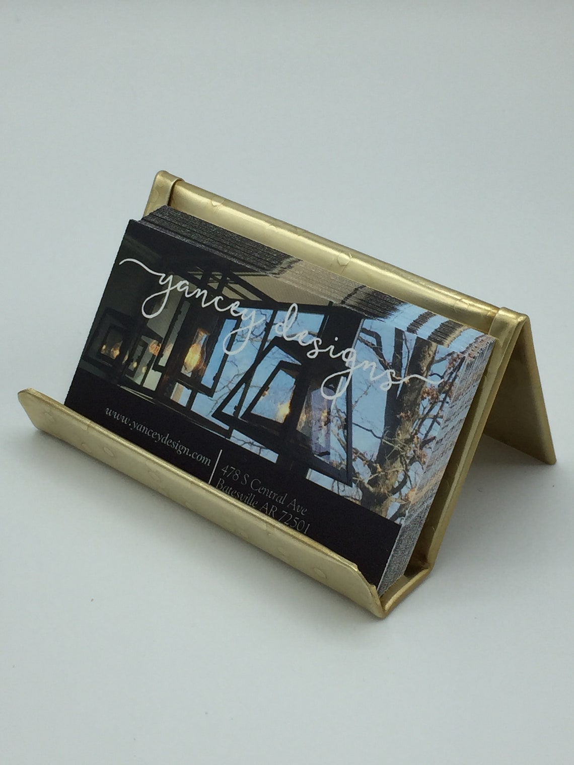 Solid Brass Business Card Holder for Desk Round Hammered Etsy