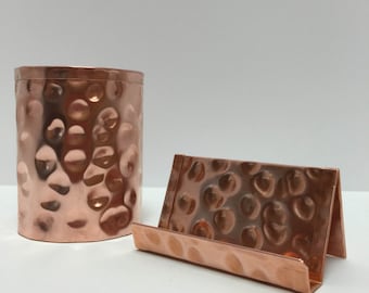 Business Card Holder, Copper Business Card Holder, Business Card Holder for Desk, Anniversary Copper Gift Set, Solid Copper Pencil Holder