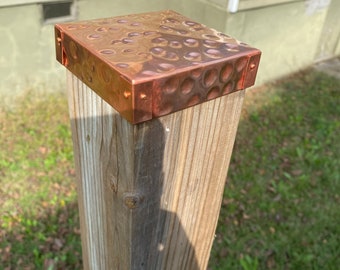 Copper Fence Post Cover, 4x4 Post Cap, Decorative Fence Top, Garden Fence Decor, Metal Post Cap, Deck Home Decor, Hand Riveted Raw Copper
