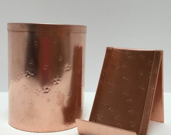 Hammered Copper Desk Organizer Set: Business Card & Pencil Holder