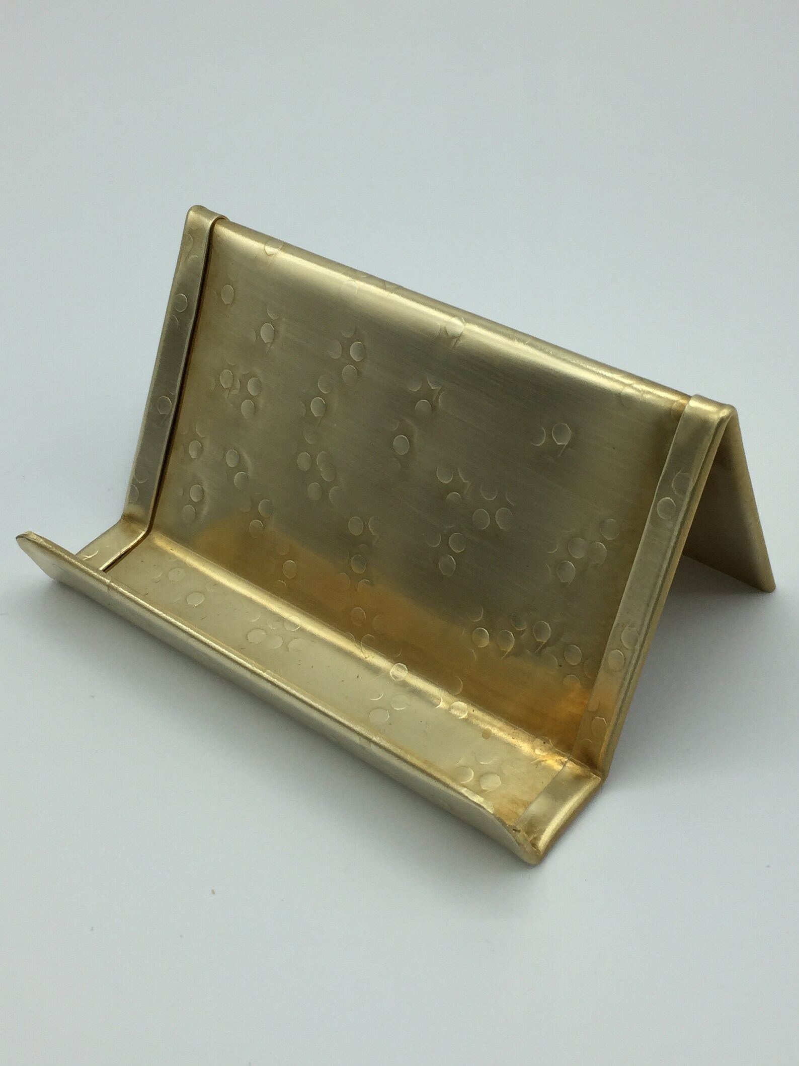 Solid Brass Business Card Holder for Desk Round Hammered Etsy
