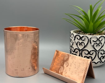 Horizontal Style Office Desk Set, Copper Square Hammered Office Combo, Executive Office Desk Set, Horizontal Business Card Holder Combo