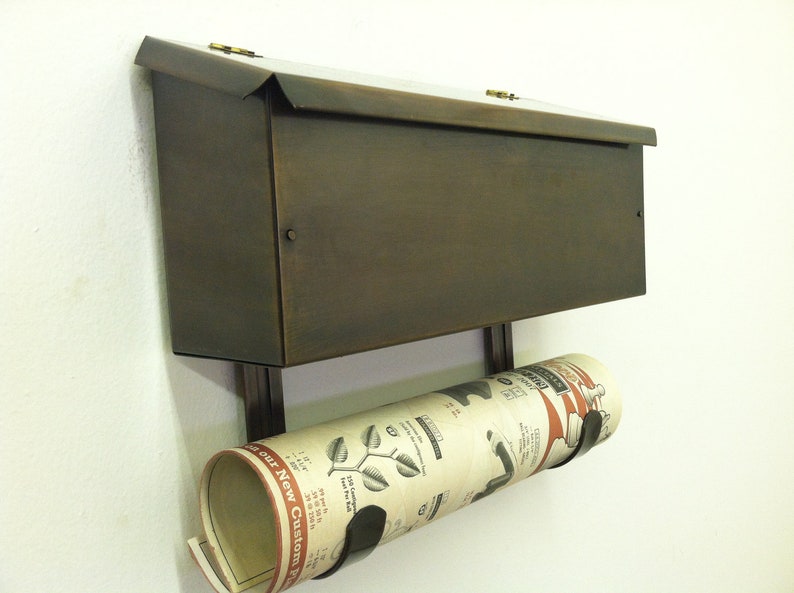 Copper Mailbox Wall Mount, Mailbox Scroll, Wall Mount Mailboxes in USA, Mailbox for Wall, Bronze Patina, Outdoor Mailbox, Metal Mailbox image 2