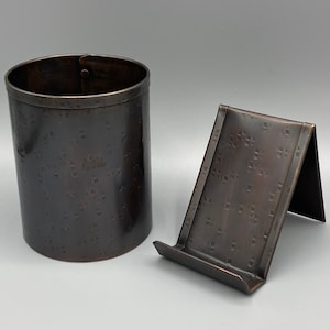 Handgefertigte Vertikale Kupfer Visitenkartenhalter Combo - Square Hammer Textur - Alter Bronze Patina, Chefschreibtisch Set, Antikes Kupfer Set