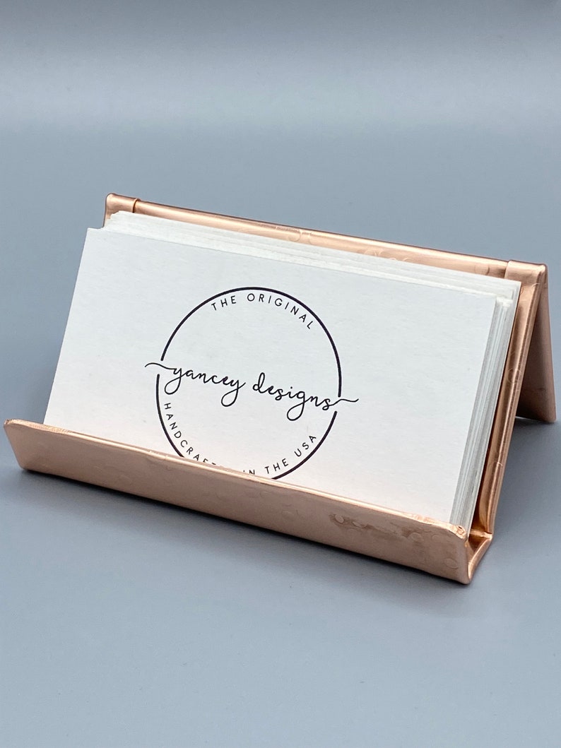 Copper Desk Accessories, Business Card Holder, Business Card Stand, Business Card Display, Copper Anniversary Gift, Round Hammered