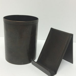 Ensemble de porte-cartes de visite vertical en cuivre marteau rond, ensemble de porte-cartes de visite pour bureau, bureau ou maison, patine bronze