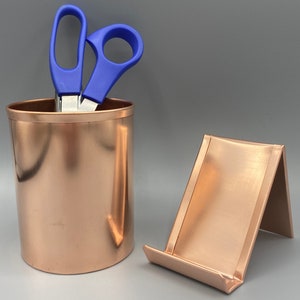 Vertical Copper Desk Set, Vertical Copper Business Card Holder, Solid Copper Pen Holder for Desk, 7th Anniversary Gift, Home Office Desk Set image 2