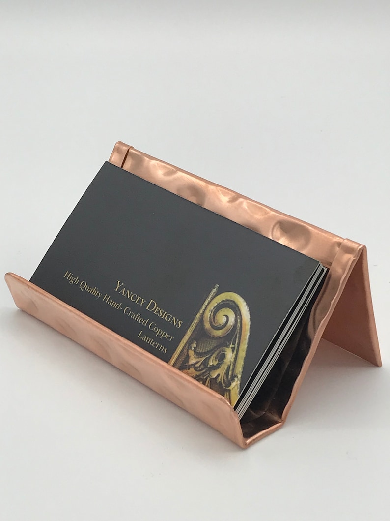 Copper Business Card Holder, Copper Anniversary Gift, Copper Desk Accessories, Business Card Stand, Business Card Display, Hammered Copper image 3