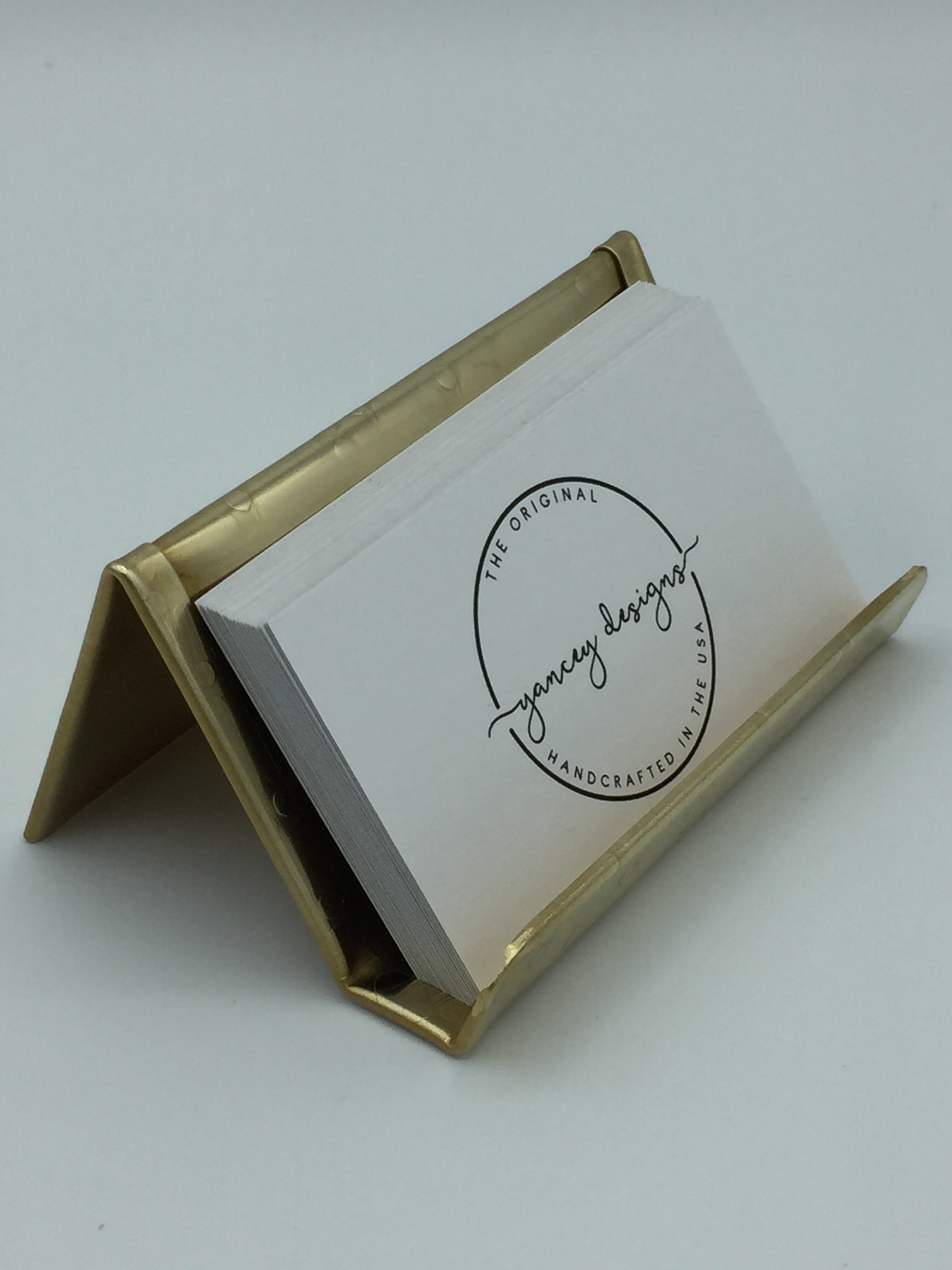Solid Brass Business Card Holder for Desk Round Hammered Etsy