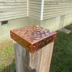 Copper Fence Post Cover, 4x4 Post Cap, Decorative Fence Top, Garden Fence Decor, Metal Post Cap, Deck Home Decor, Hand Riveted Raw Copper image 8