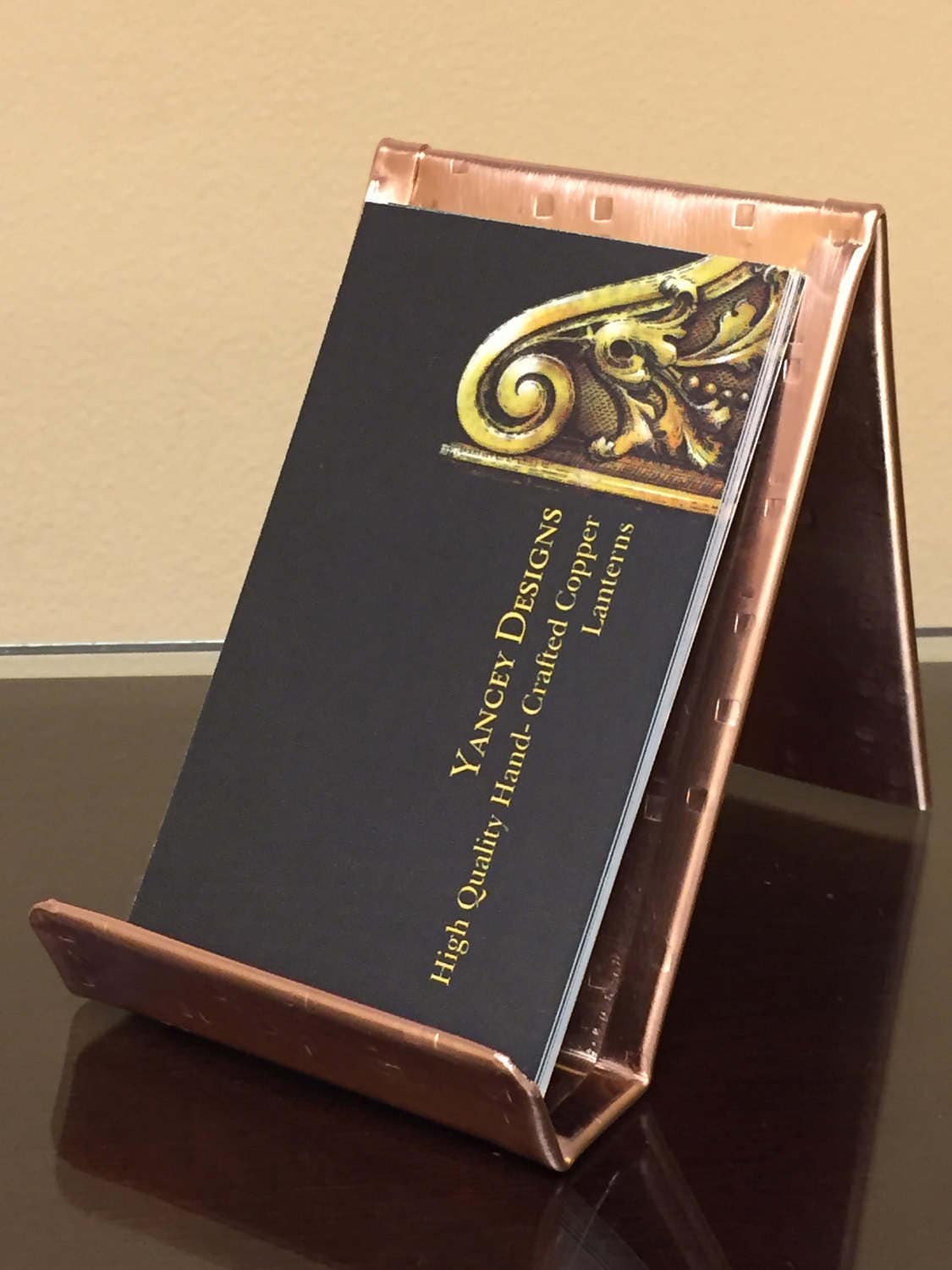 Square Textured Vertical Copper Business Card Holder