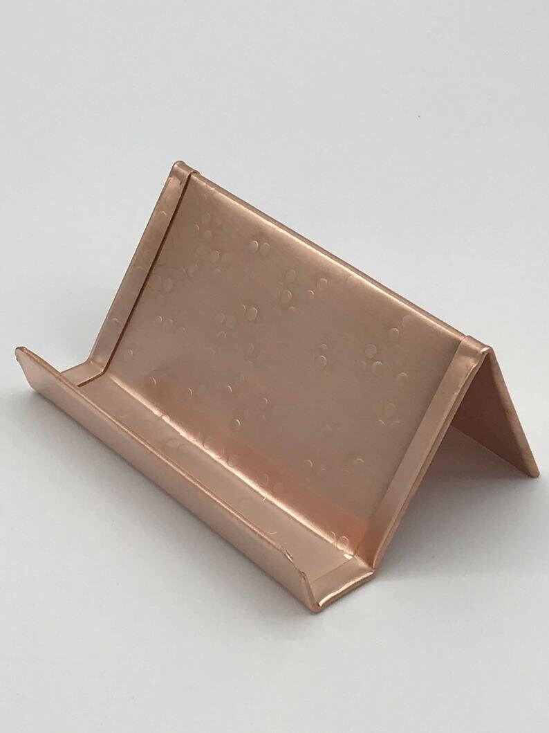 Copper Desk Accessories, Business Card Holder, Business Card Stand, Business Card Display, Copper Anniversary Gift, Round Hammered