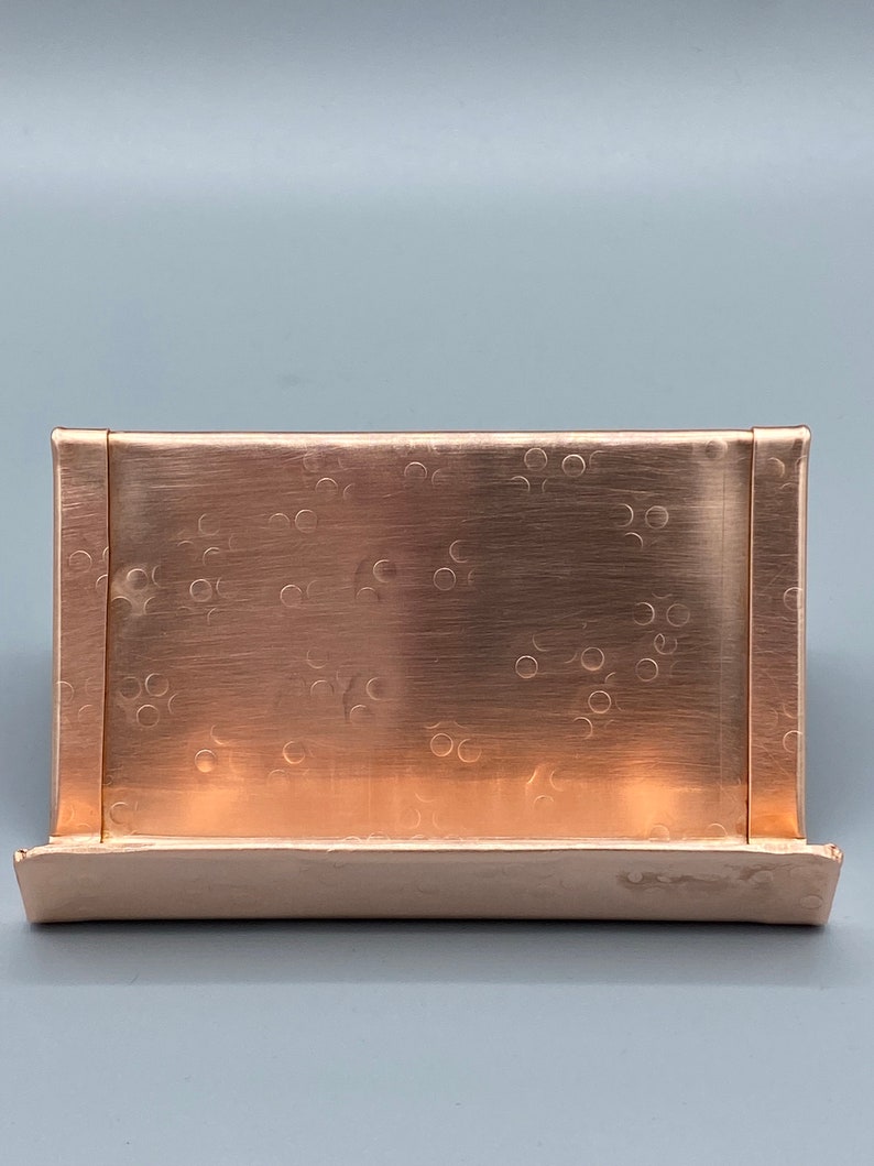 Copper Desk Accessories, Business Card Holder, Business Card Stand, Business Card Display, Copper Anniversary Gift, Round Hammered