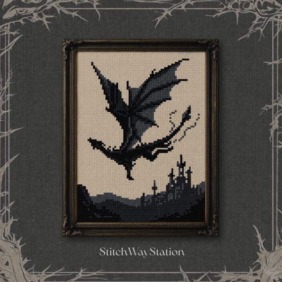 Dragon Cross Stitch pattern PDF | Dark Fantasy Embroidery | Medieval digital download | PK Compatible | whimsical