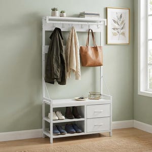 5-in-1 Hall Tree: Coat Rack, Shoe Storage, Bench, Drawers Rustic Entryway Organizer