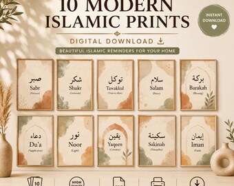 10 Modern Islamic Wall Art Prints, Arabic Calligraphy, Muslim Home Decor (Digital Download)