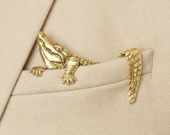 Gouden alligator pochet clip – zilveren krokodil metalen houder broche voor bruidegom bruiloft kleding – accessoire formele kleding heren