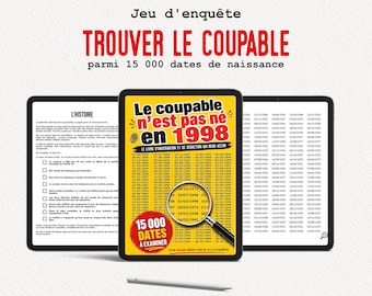 Libro PDF "Indagine sulla data di nascita", trova il colpevole usando 9 indizi, con 15.000 date da eliminare, gioco di logica stampabile