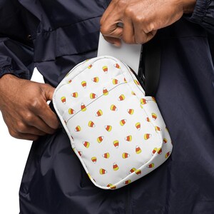 Halloween Crossbody Bag | Candy-Corn Pattern Shoulder Bag | Cute Spooky Season Utility Bag | Nostalgic Accessory