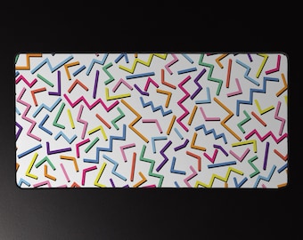Retro Desk Mat | 90s Memphis Mouse Pad | Colorful Geometric Workspace Decor | Large Office Desk Accessory