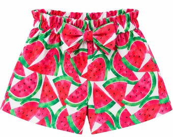 Girls Watermelon Shorts | Handmade High Waist Paperbag Shorts