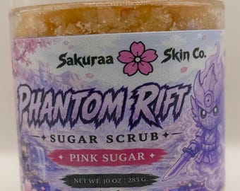 Phantom Rift Sugar Scrub | Anime Inspired Exfoliating Body Scrub | Pink Sugar Scent | Handmade Skincare Gift | Kawaii Bath Care