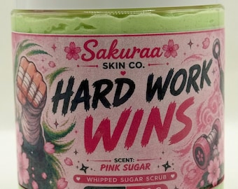 Hard Work Wins Whipped Sugar Scrub | Pink Sugar Body Scrub | Anime Inspired Exfoliating Soap | Handmade Skincare Gift