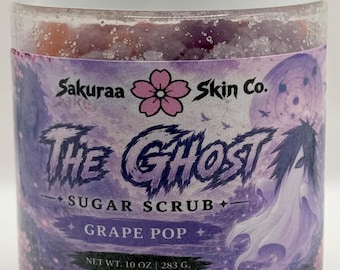 The Ghost Sugar Scrub | Op anime geïnspireerde exfoliërende bodyscrub | Druivenpopgeur | Handgemaakt huidverzorgingscadeau | Kawaii-badverzorging