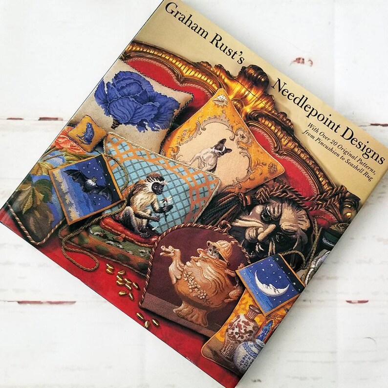 Hardcover Book Full of Colorful Needlepoint Antique Look Etsy