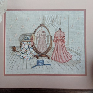Counted cross stitch # booklet pattern &quot;Reflection of the Past&quot; by Paula Vaughan dress mirror quilt room