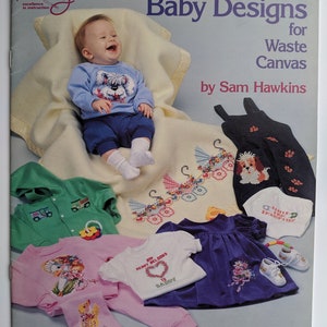 Counted cross stitch # patterns booklet &quot;Baby Designs for Waste Canvas&quot; by Sam Hawking&#39;s animals, hearts, baby carriage