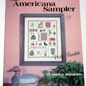 Counted Cross Stitch # &quot;Americana Sampler&quot; Dale Burdett Calico Cat Quilt Rabbit Rooster Patriotic