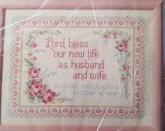 Counted cross-stitch sampler kit by current. Wedding wish. Finish size 11 by 14