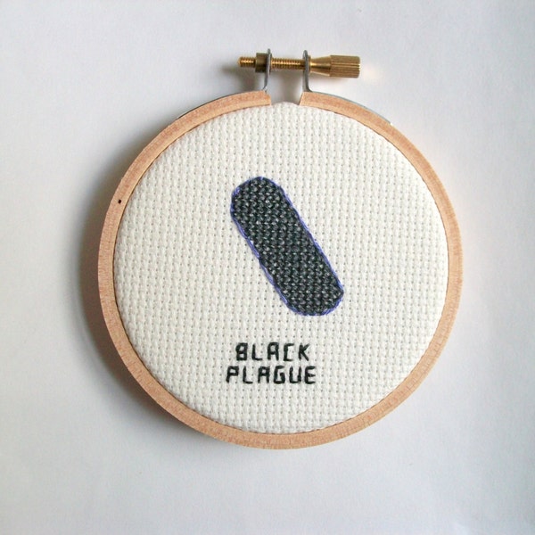 Black Plague microbe -- microbe cross stitch, for science geeks or anyone with an interest in medieval diseases