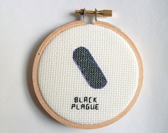 Black Plague microbe -- microbe cross stitch, for science geeks or anyone with an interest in medieval diseases