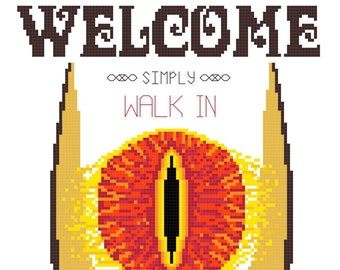 Cross Stitch Pattern -- Welcome, simply walk in 8x10 counted cross stitch for housewarming, now witih bonus mini