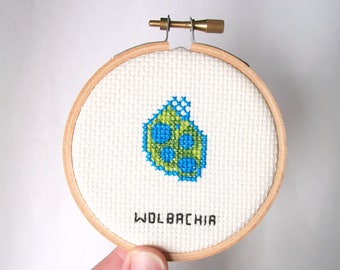 Wolbachia -- microbe cross stitch, needlework for scientists and other cool people