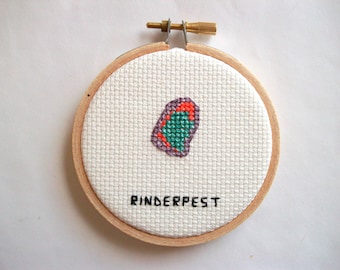 Rinderpest virus, cattle plague cross stitch -- geek stitchery for veterinarian, lab tech, vaccine fan