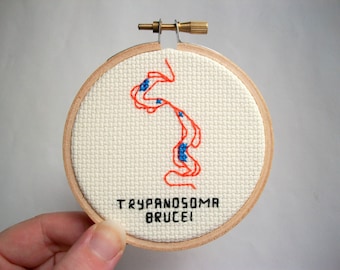 Cross stitch microbe -- Trypanosoma Brucei cross stitch, medical or science stitchery