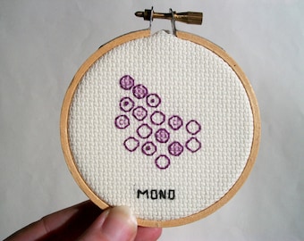 Mono cross stitch -- geek cross stitch for a college student, epidemiologist, microbiologist, get well gift