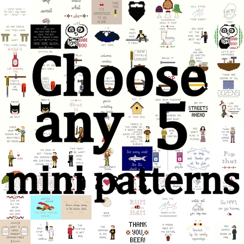 Cross Stitch Patterns 5 mini patterns of your choice image 1