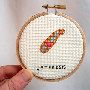 Listeria, meningitis cross stitch geek stitchery for doctor, nurse, lab tech, epidemiologist image 1