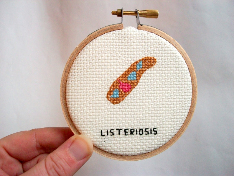 Listeria, meningitis cross stitch geek stitchery for doctor, nurse, lab tech, epidemiologist image 1