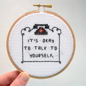 It's okay to sleep in completed cross stitch tiny alarm clock, finished cross stitch from It's Okay series image 4