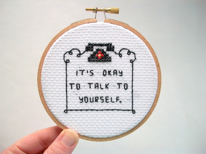 It's okay to sleep in completed cross stitch tiny alarm clock, finished cross stitch from It's Okay series image 4