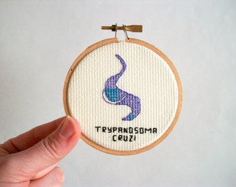 Trypanosoma Cruzi cross stitch -- microbe causing Chagas disease in stitches, for science geeks or people who love microbiology