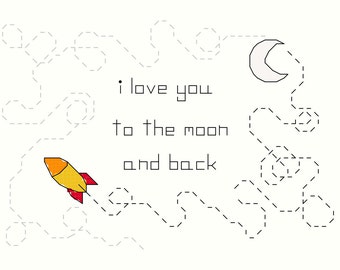 Cross Stitch Pattern -- Moon and Back, I love you to the moon and back cross stitch