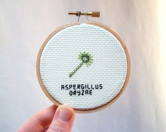 Cross stitch microbe -- Aspergillus oryzae cross stitch, mold stitchery