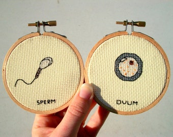 Ovum and Sperm cross stitch set -- instant collection of gametes for your wall